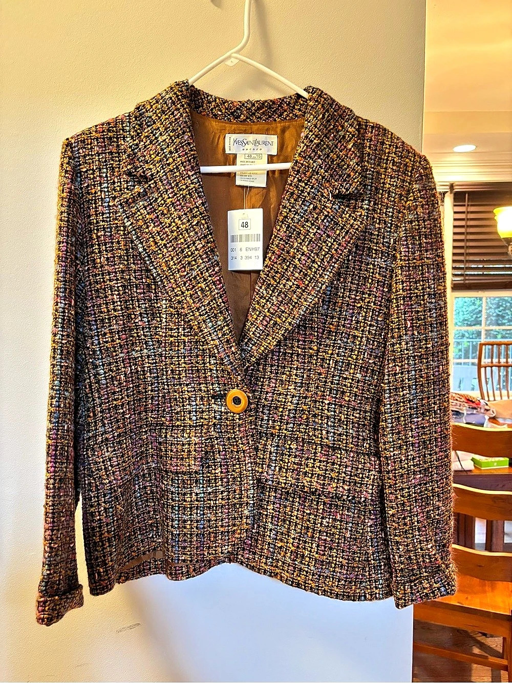 Yves Saint Laurent Encore Wool Blend Boucle Blazer in Black & Yellow Size 16